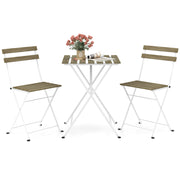 Costway - 3 Piece Patio Acacia Wood Bistro Set with Slatted Seat and Tabletop-Gray