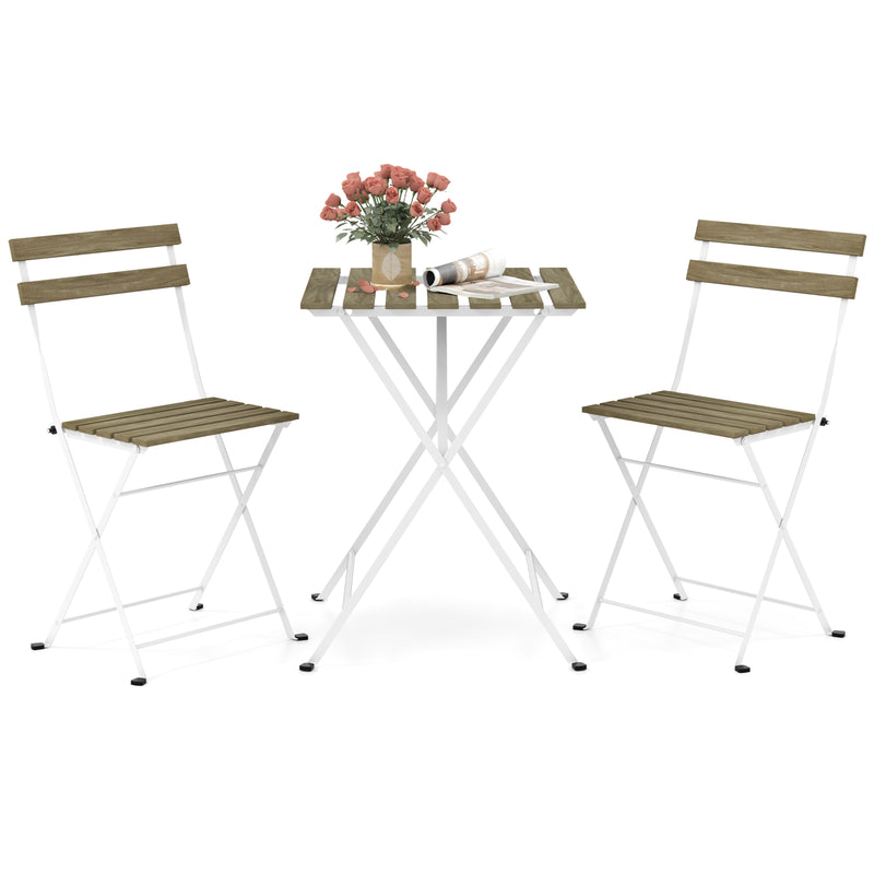 Costway - 3 Piece Patio Acacia Wood Bistro Set with Slatted Seat and Tabletop-Gray