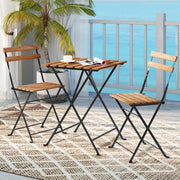 Costway - 3 Piece Patio Acacia Wood Bistro Set with Slatted Seat and Tabletop-Brown