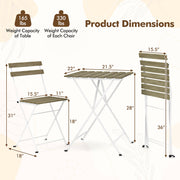 Costway - 3 Piece Patio Acacia Wood Bistro Set with Slatted Seat and Tabletop-Gray