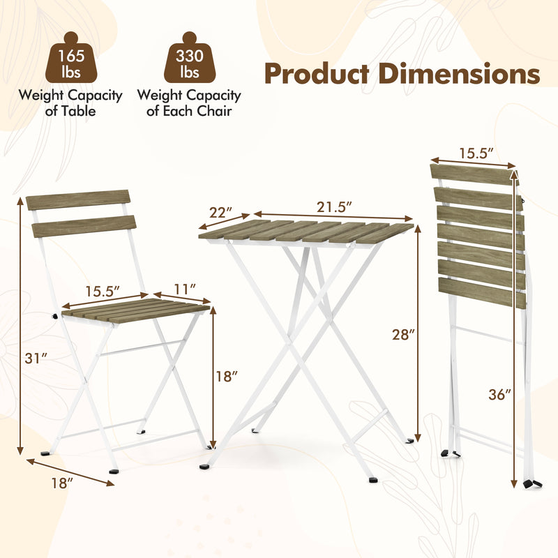 Costway - 3 Piece Patio Acacia Wood Bistro Set with Slatted Seat and Tabletop-Gray
