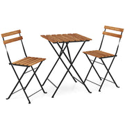 Costway - 3 Piece Patio Acacia Wood Bistro Set with Slatted Seat and Tabletop-Brown
