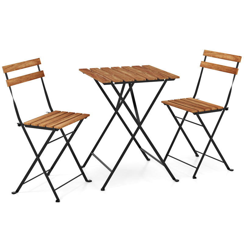 Costway - 3 Piece Patio Acacia Wood Bistro Set with Slatted Seat and Tabletop-Brown