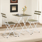 Costway - 3 Piece Patio Acacia Wood Bistro Set with Slatted Seat and Tabletop-Gray