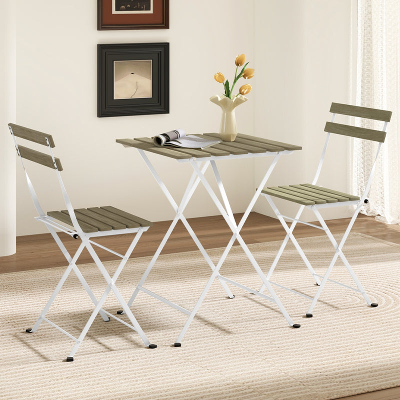Costway - 3 Piece Patio Acacia Wood Bistro Set with Slatted Seat and Tabletop-Gray