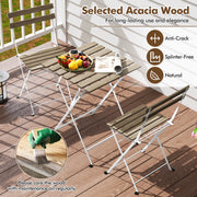 Costway - 3 Piece Patio Acacia Wood Bistro Set with Slatted Seat and Tabletop-Gray