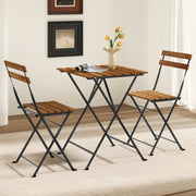 Costway - 3 Piece Patio Acacia Wood Bistro Set with Slatted Seat and Tabletop-Brown