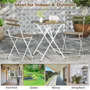 Costway - 3 Piece Patio Acacia Wood Bistro Set with Slatted Seat and Tabletop-Gray
