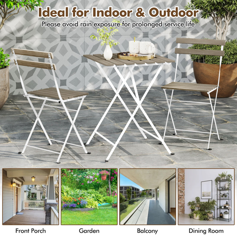 Costway - 3 Piece Patio Acacia Wood Bistro Set with Slatted Seat and Tabletop-Gray