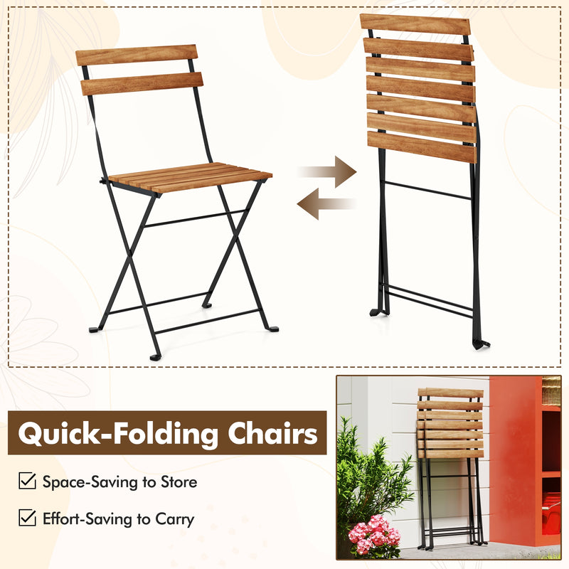 Costway - 3 Piece Patio Acacia Wood Bistro Set with Slatted Seat and Tabletop-Brown