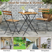 Costway - 3 Piece Patio Acacia Wood Bistro Set with Slatted Seat and Tabletop-Brown