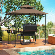 Costway - 8 x 5 Feet Outdoor Grill Gazebo with 2 Side Shelves and 10 Hooks-Brown
