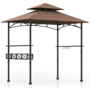 Costway - 8 x 5 Feet Outdoor Grill Gazebo with 2 Side Shelves and 10 Hooks-Brown