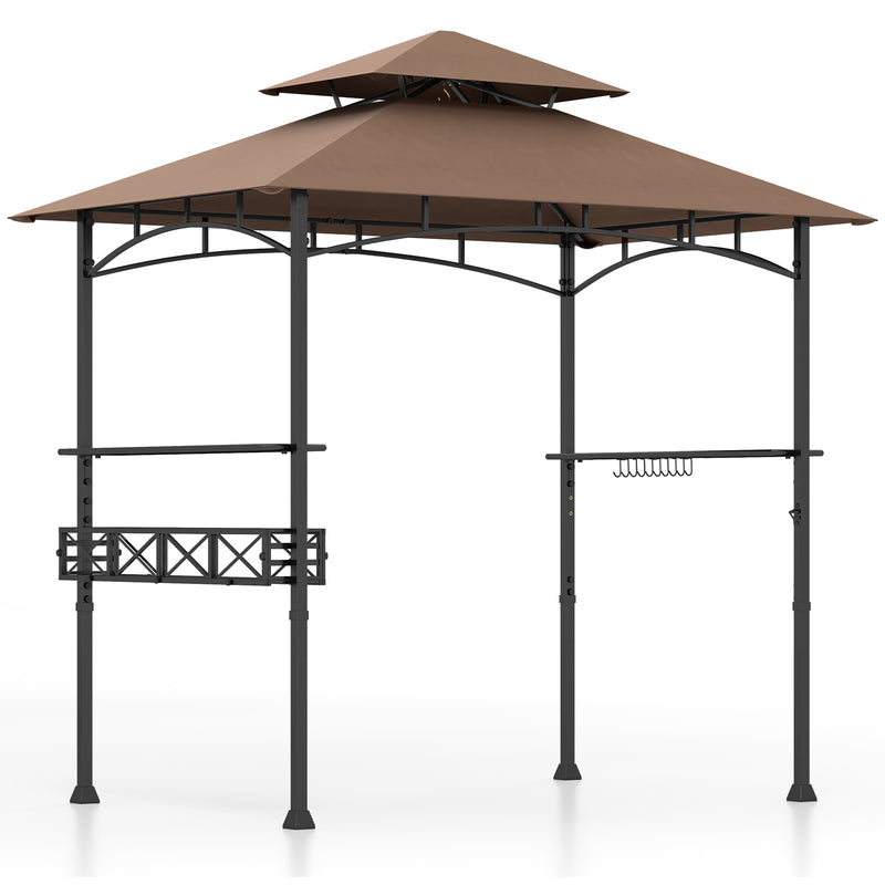 Costway - 8 x 5 Feet Outdoor Grill Gazebo with 2 Side Shelves and 10 Hooks-Brown