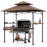 Costway - 8 x 5 Feet Outdoor Grill Gazebo with 2 Side Shelves and 10 Hooks-Brown