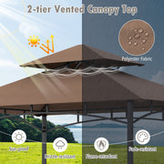 Costway - 8 x 5 Feet Outdoor Grill Gazebo with 2 Side Shelves and 10 Hooks-Brown