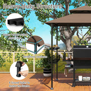 Costway - 8 x 5 Feet Outdoor Grill Gazebo with 2 Side Shelves and 10 Hooks-Brown