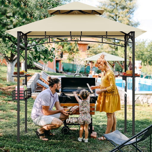 Costway - 8 x 5 Feet Outdoor Grill Gazebo with 2 Side Shelves and 10 Hooks-Beige