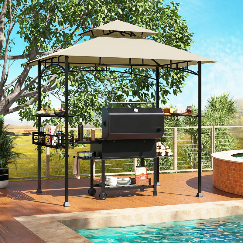 Costway - 8 x 5 Feet Outdoor Grill Gazebo with 2 Side Shelves and 10 Hooks-Beige