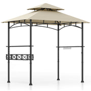 Costway - 8 x 5 Feet Outdoor Grill Gazebo with 2 Side Shelves and 10 Hooks-Beige