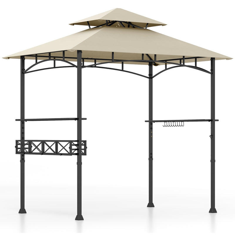Costway - 8 x 5 Feet Outdoor Grill Gazebo with 2 Side Shelves and 10 Hooks-Beige