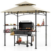 Costway - 8 x 5 Feet Outdoor Grill Gazebo with 2 Side Shelves and 10 Hooks-Beige