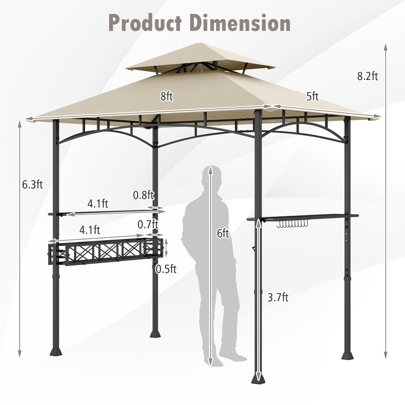 Costway - 8 x 5 Feet Outdoor Grill Gazebo with 2 Side Shelves and 10 Hooks-Beige