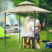 Costway - 8 x 5 Feet Outdoor Grill Gazebo with 2 Side Shelves and 10 Hooks-Beige