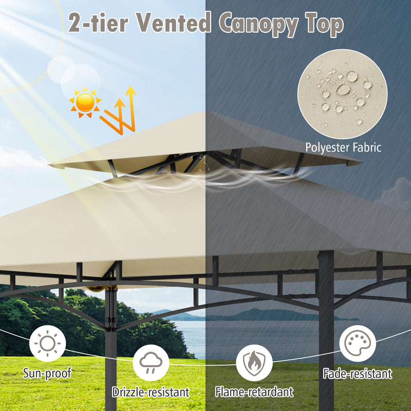 Costway - 8 x 5 Feet Outdoor Grill Gazebo with 2 Side Shelves and 10 Hooks-Beige