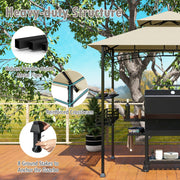 Costway - 8 x 5 Feet Outdoor Grill Gazebo with 2 Side Shelves and 10 Hooks-Beige