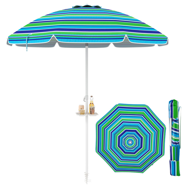 Costway - 7.2 Feet Portable Outdoor Beach Umbrella with Sand Anchor and Tilt Mechanism-Green