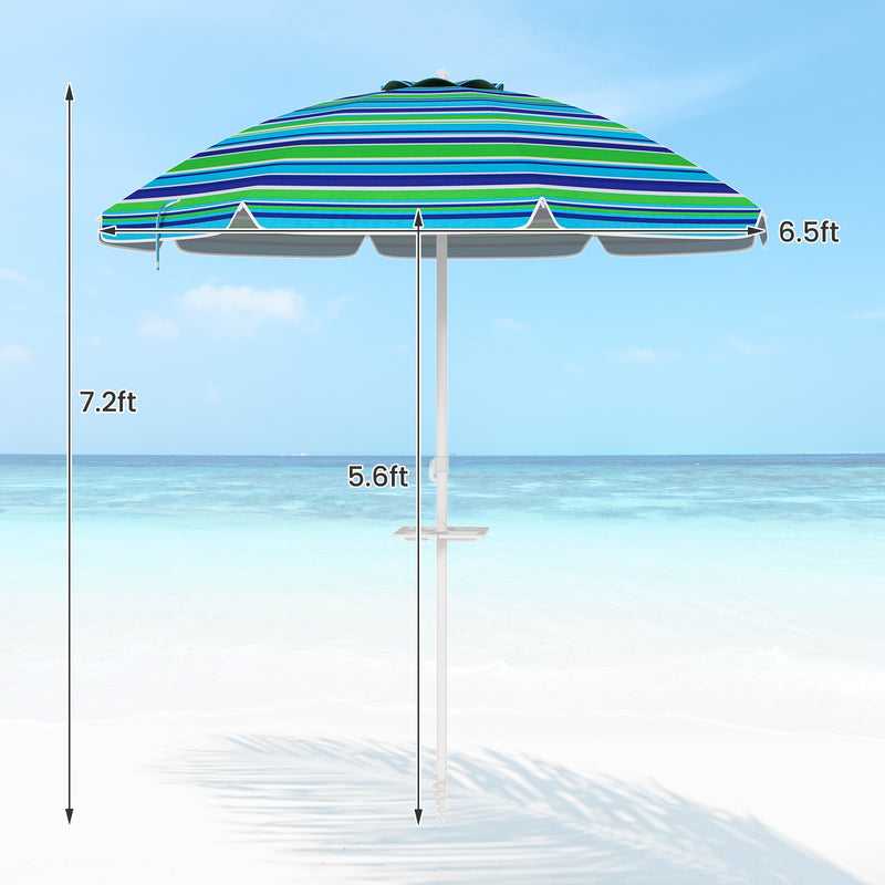 Costway - 7.2 Feet Portable Outdoor Beach Umbrella with Sand Anchor and Tilt Mechanism-Green