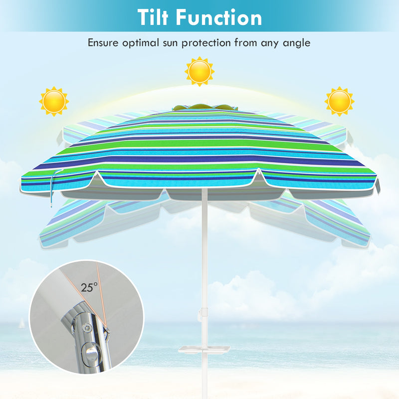 Costway - 7.2 Feet Portable Outdoor Beach Umbrella with Sand Anchor and Tilt Mechanism-Green