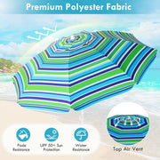 Costway - 7.2 Feet Portable Outdoor Beach Umbrella with Sand Anchor and Tilt Mechanism-Green