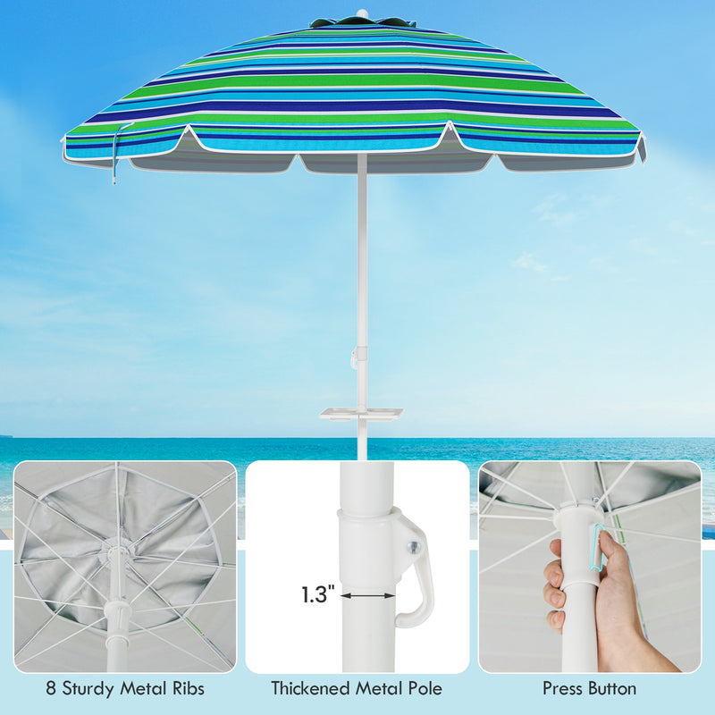 Costway - 7.2 Feet Portable Outdoor Beach Umbrella with Sand Anchor and Tilt Mechanism-Green
