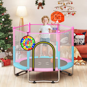 Costway - 60 inch Kids Trampoline Toddler Recreational Trampoline with Basketball Hoop-Macaron