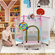 Costway - 60 inch Kids Trampoline Toddler Recreational Trampoline with Basketball Hoop-Macaron