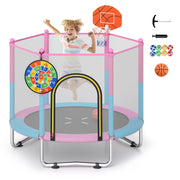 Costway - 60 inch Kids Trampoline Toddler Recreational Trampoline with Basketball Hoop-Macaron