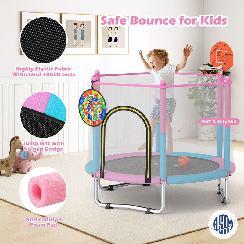 Costway - 60 inch Kids Trampoline Toddler Recreational Trampoline with Basketball Hoop-Macaron