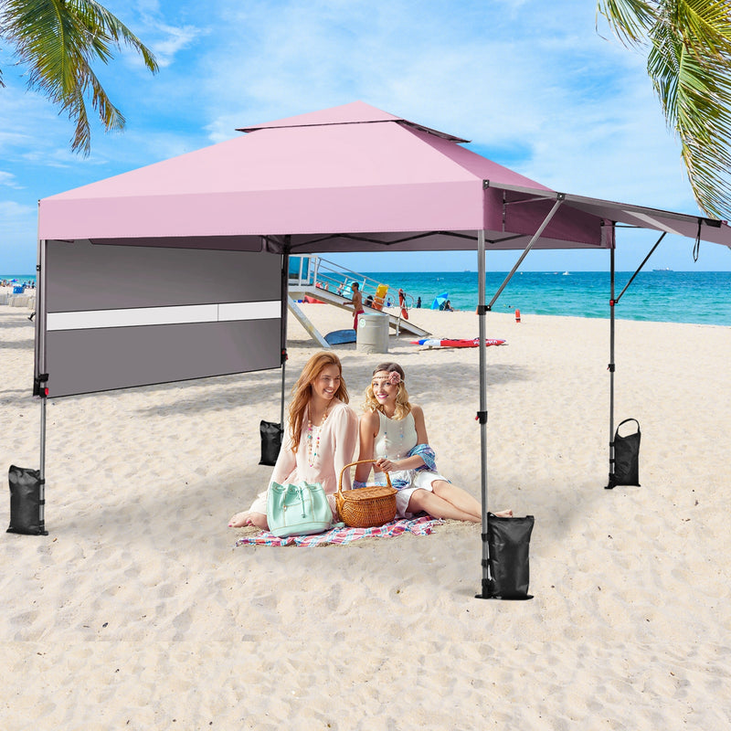 Costway - 10 x 17.6 Feet Outdoor Instant Pop-up Canopy Tent with Dual Half Awnings-Pink
