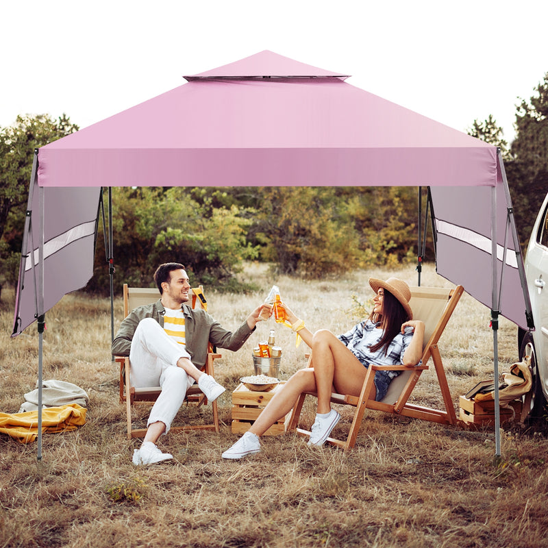 Costway - 10 x 17.6 Feet Outdoor Instant Pop-up Canopy Tent with Dual Half Awnings-Pink