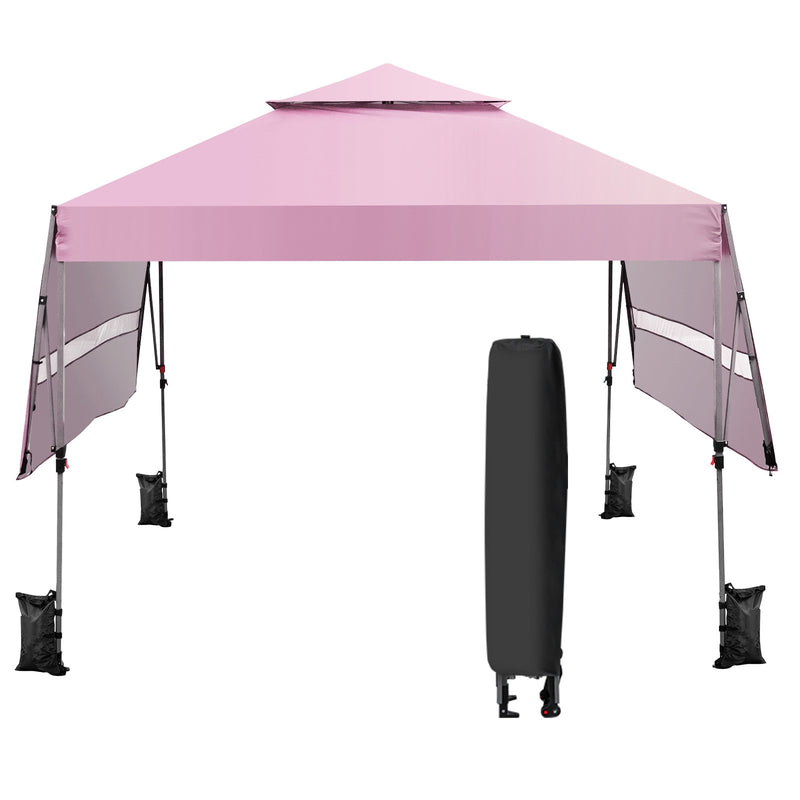 Costway - 10 x 17.6 Feet Outdoor Instant Pop-up Canopy Tent with Dual Half Awnings-Pink