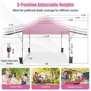 Costway - 10 x 17.6 Feet Outdoor Instant Pop-up Canopy Tent with Dual Half Awnings-Pink