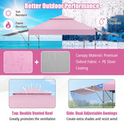 Costway - 10 x 17.6 Feet Outdoor Instant Pop-up Canopy Tent with Dual Half Awnings-Pink