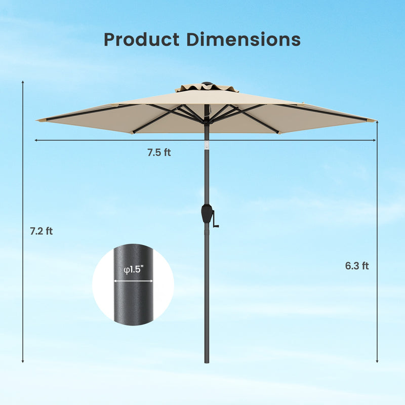 Costway - 7.5 feet Outdoor Patio Heavy Duty Market Umbrella with Push Button Tilt-Beige