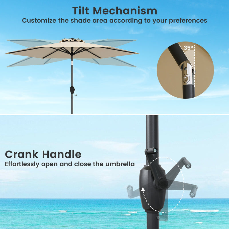Costway - 7.5 feet Outdoor Patio Heavy Duty Market Umbrella with Push Button Tilt-Beige