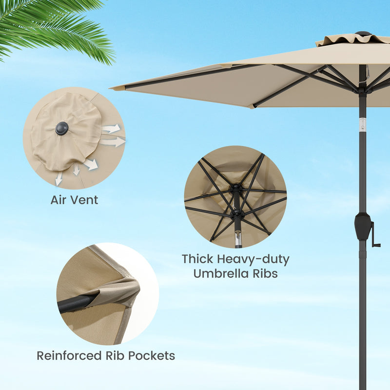 Costway - 7.5 feet Outdoor Patio Heavy Duty Market Umbrella with Push Button Tilt-Beige