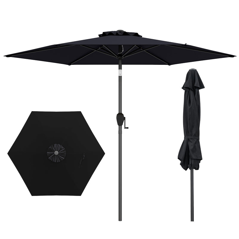 Costway - 7.5 feet Outdoor Patio Heavy Duty Market Umbrella with Push Button Tilt-Black