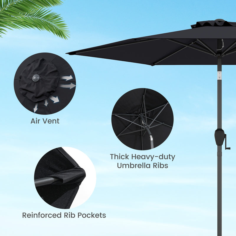 Costway - 7.5 feet Outdoor Patio Heavy Duty Market Umbrella with Push Button Tilt-Black