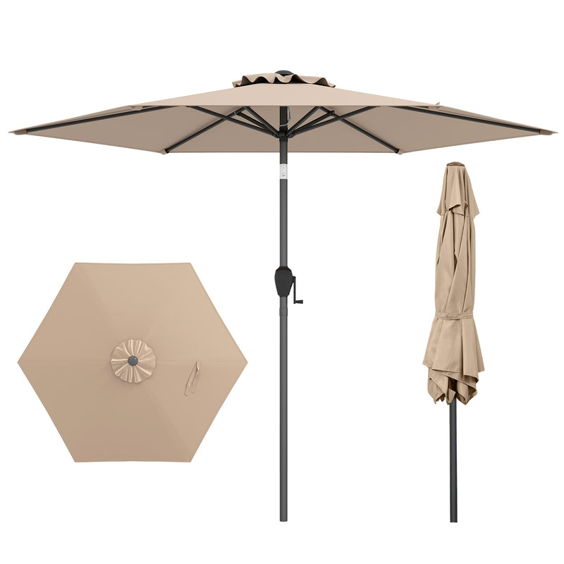 Costway - 7.5 feet Outdoor Patio Heavy Duty Market Umbrella with Push Button Tilt-Tan